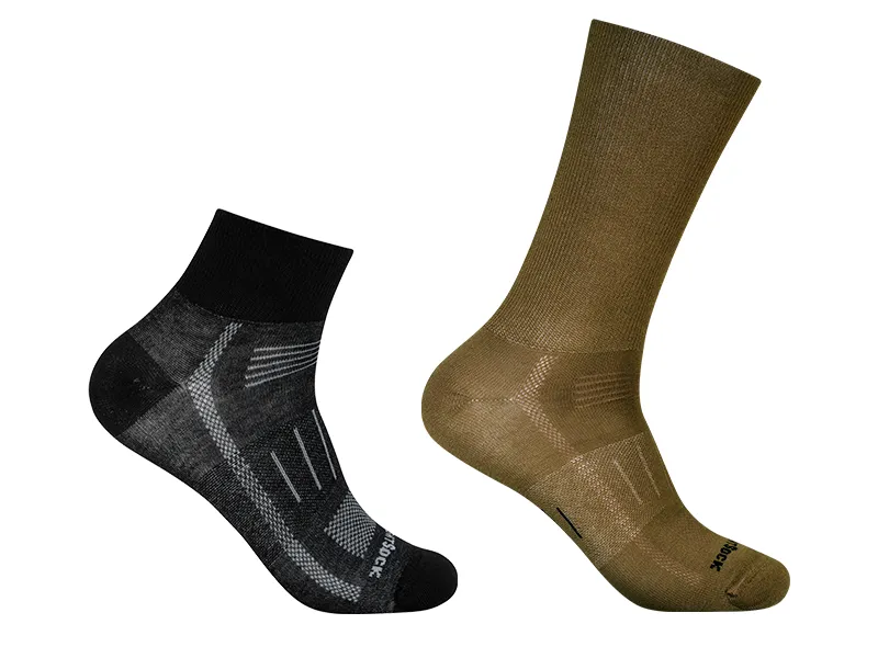 Zwei Paar unterschiedlich hohe doppellagige Socken des Modells Endurance in zwei Farben